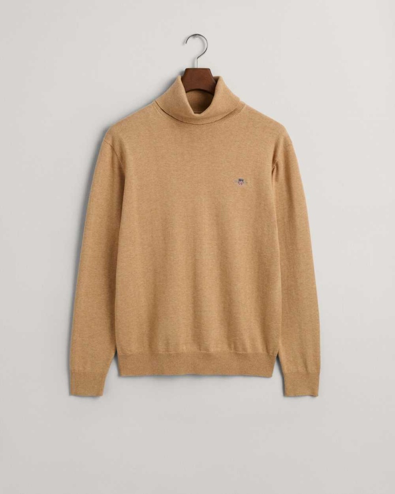 Gant Classic Cotton Turtleneck Men's Sweater Khaki Melange | CWXOQ-8203