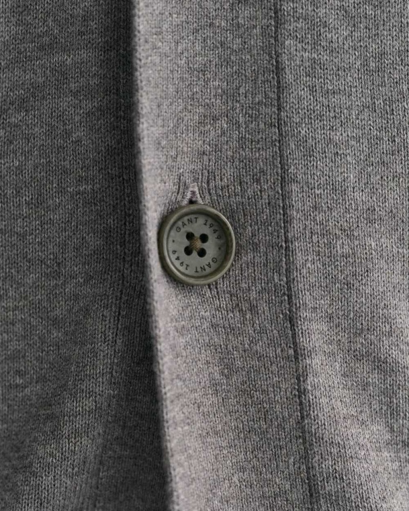 Gant Classic Cotton V-Neck Men's Cardigan Dark Grey Melange | RHTOB-6321