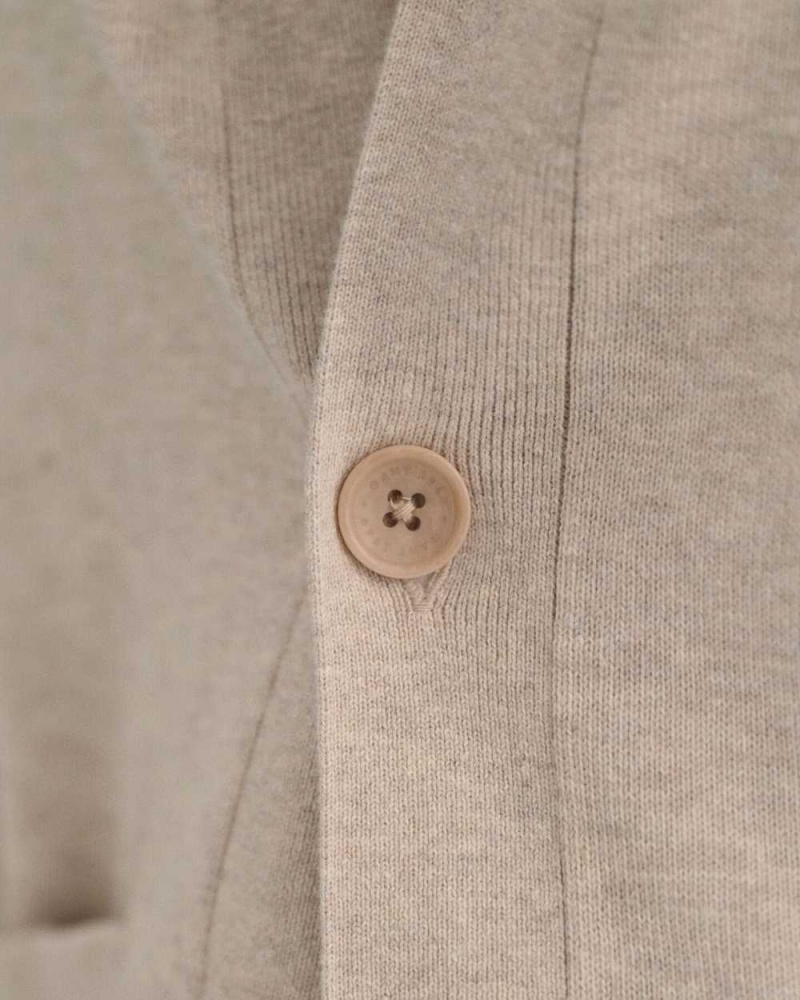 Gant Classic Cotton V-Neck Men's Cardigan Light Beige Melange | MYLVR-3689