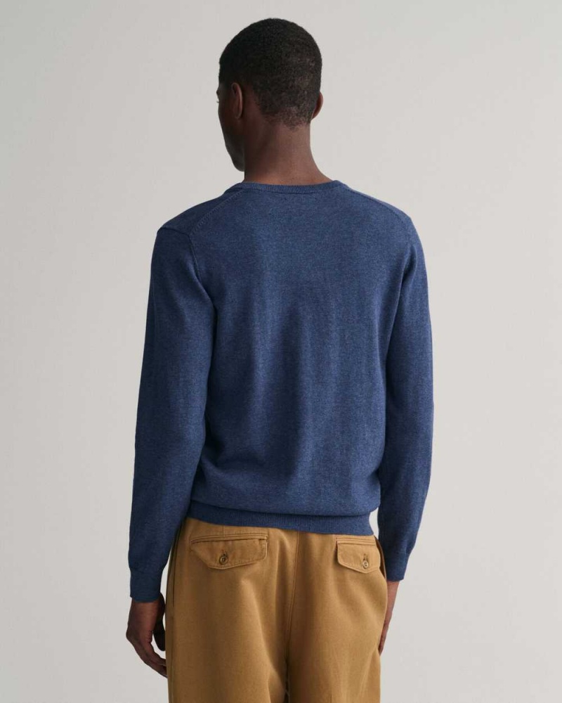 Gant Classic Cotton V-Neck Men's Sweater Blue Melange | IOQKC-9517