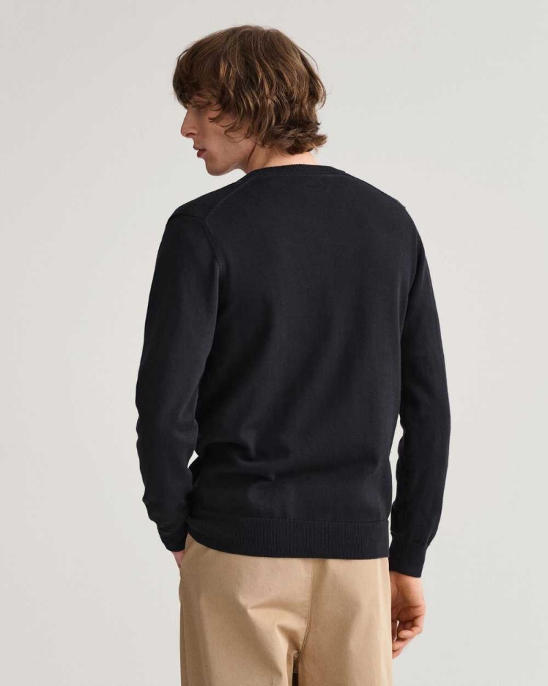 Gant Classic Cotton V-Neck Men's Sweater Black | TVCQI-2086