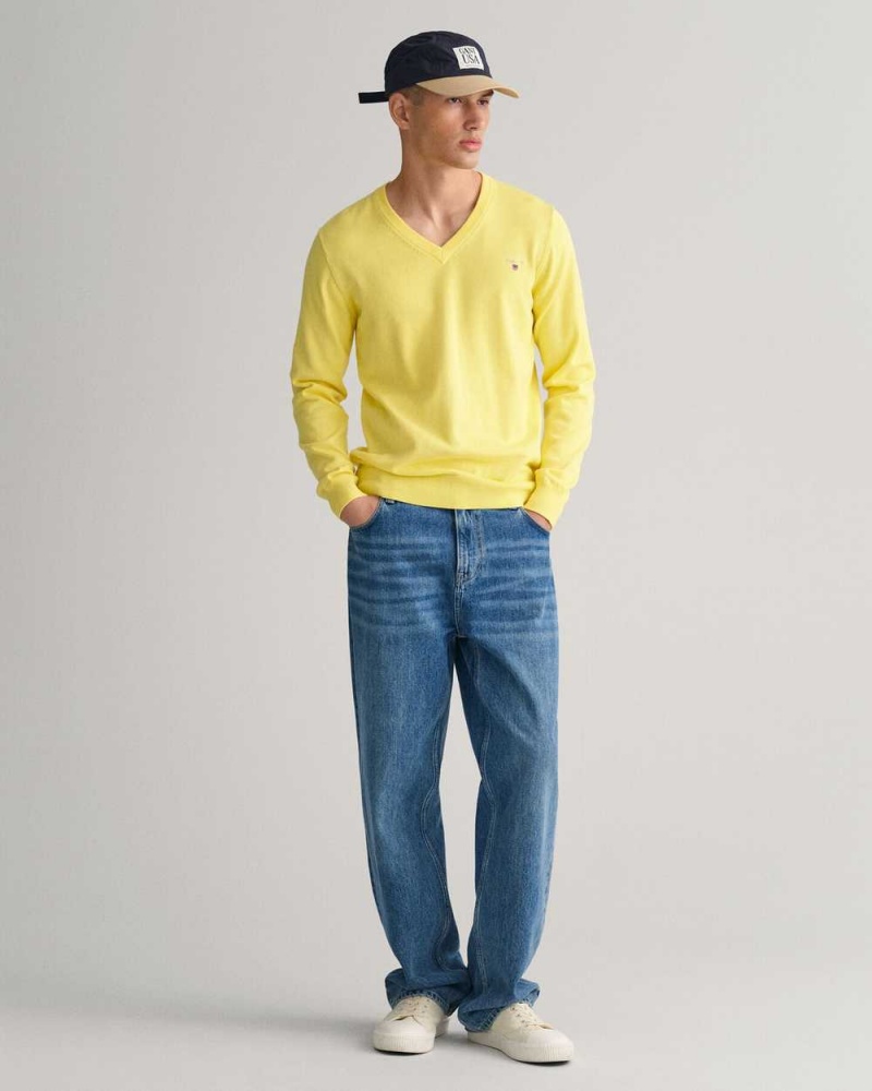 Gant Classic Cotton V-Neck Men's Sweater Clear Yellow | VNTDF-9380