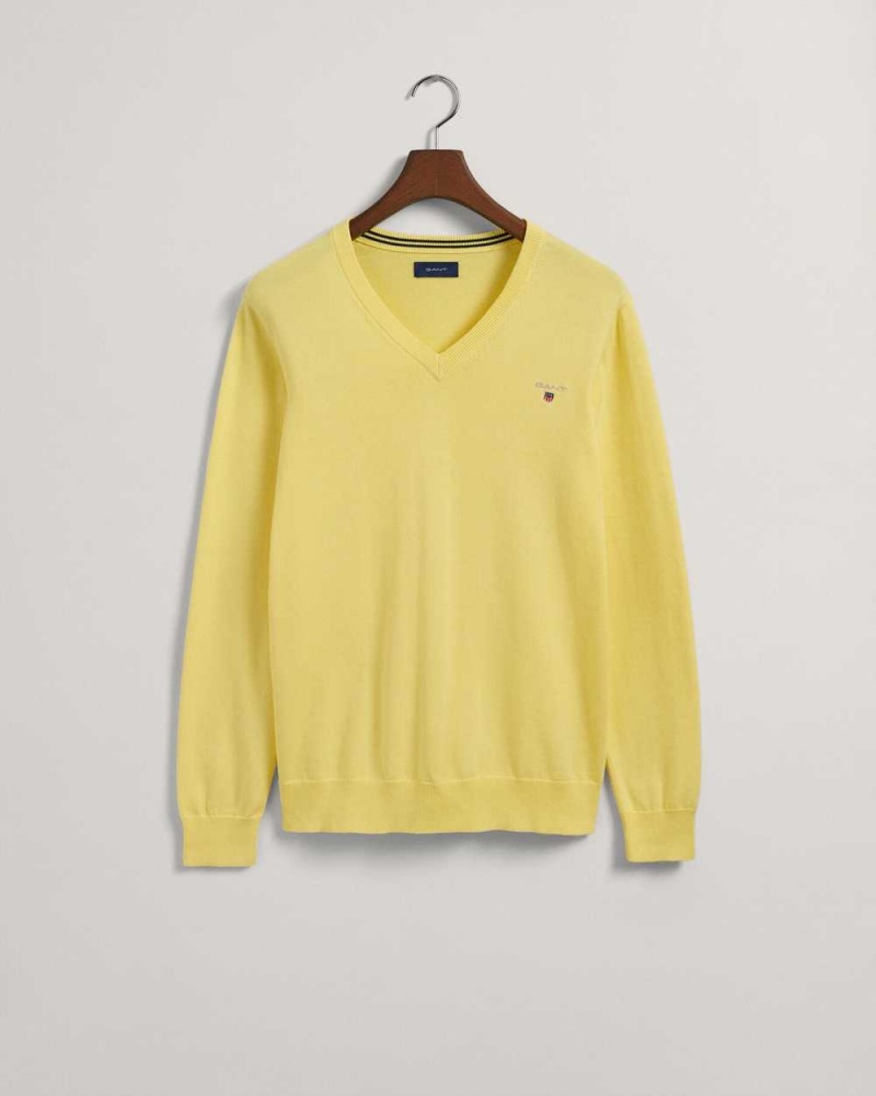 Gant Classic Cotton V-Neck Men's Sweater Clear Yellow | VNTDF-9380