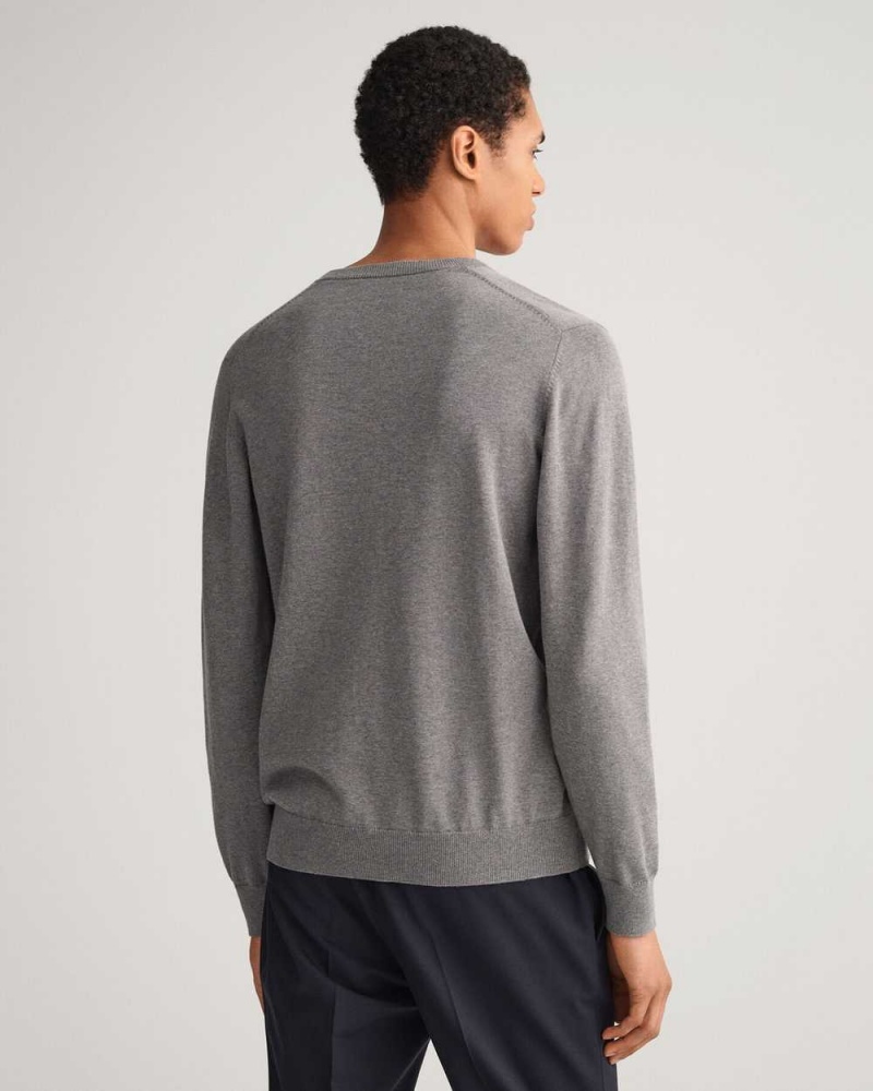 Gant Classic Cotton V-Neck Men's Sweater Dark Grey Melange | AJLXR-1789