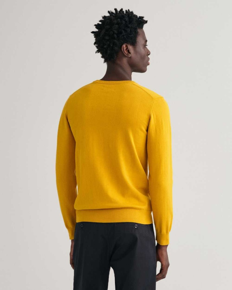 Gant Classic Cotton V-Neck Men's Sweater Dark Mustard Yellow | HNUMX-8453