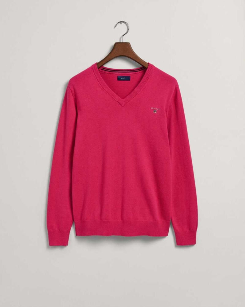 Gant Classic Cotton V-Neck Men's Sweater Purple Red | MDFBL-8109