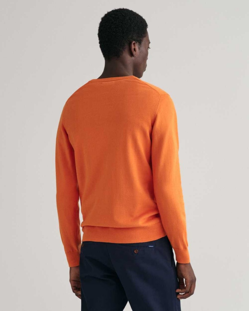 Gant Classic Cotton V-Neck Men's Sweater Pumpkin Orange | AYSKN-4987