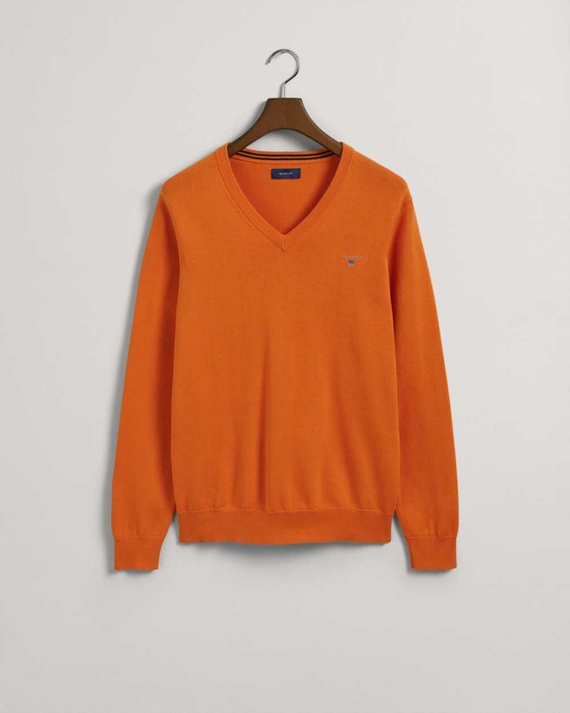 Gant Classic Cotton V-Neck Men's Sweater Pumpkin Orange | AYSKN-4987