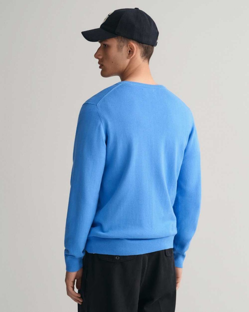 Gant Classic Cotton V-Neck Men's Sweater Pacific Blue | KACPN-6918