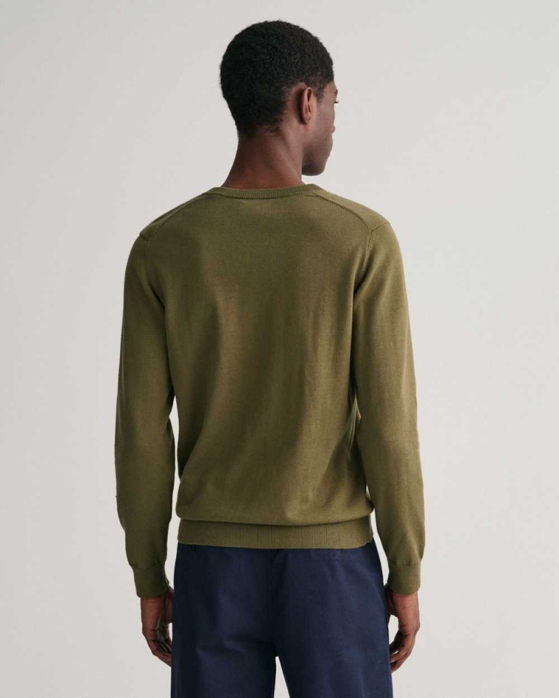 Gant Classic Cotton V-Neck Men's Sweater Racing Green | PZKIR-8135