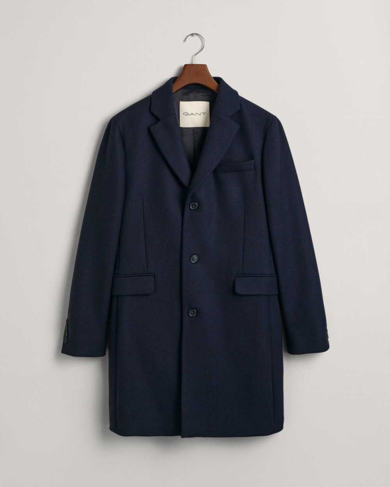 Gant Classic Tailored Fit Wool Topcoat Men's Coats Night Blue | AKYHI-6023