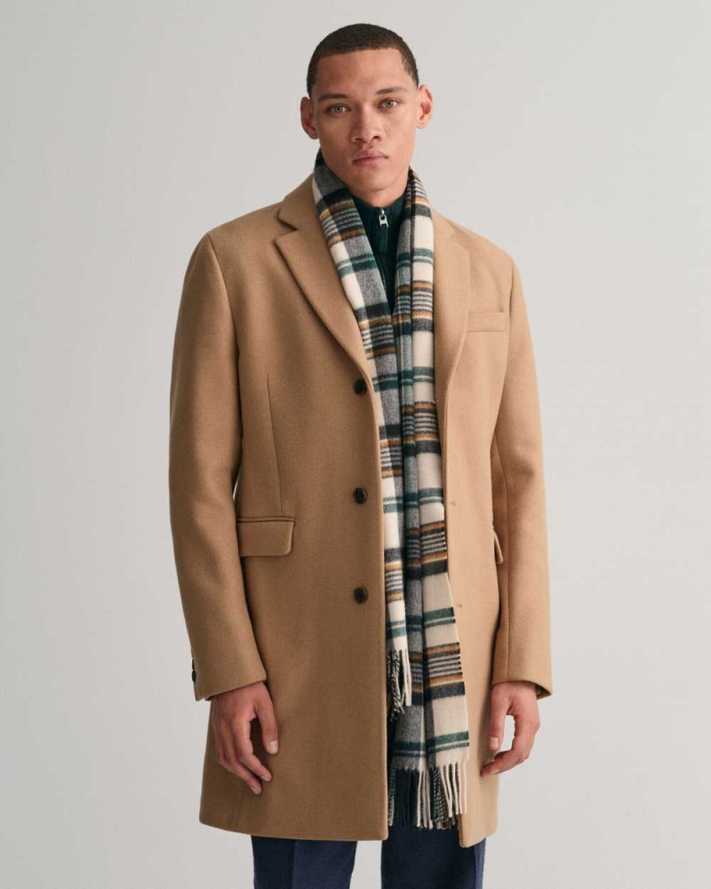 Gant Classic Tailored Fit Wool Topcoat Men\'s Coats Mustard Beige | PEXQF-1573