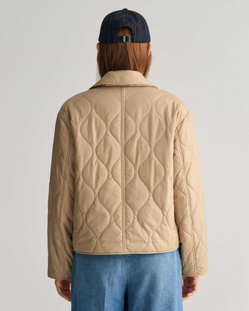 Gant Collared Quilted Women's Jackets Dark Khaki | RVDZB-2780