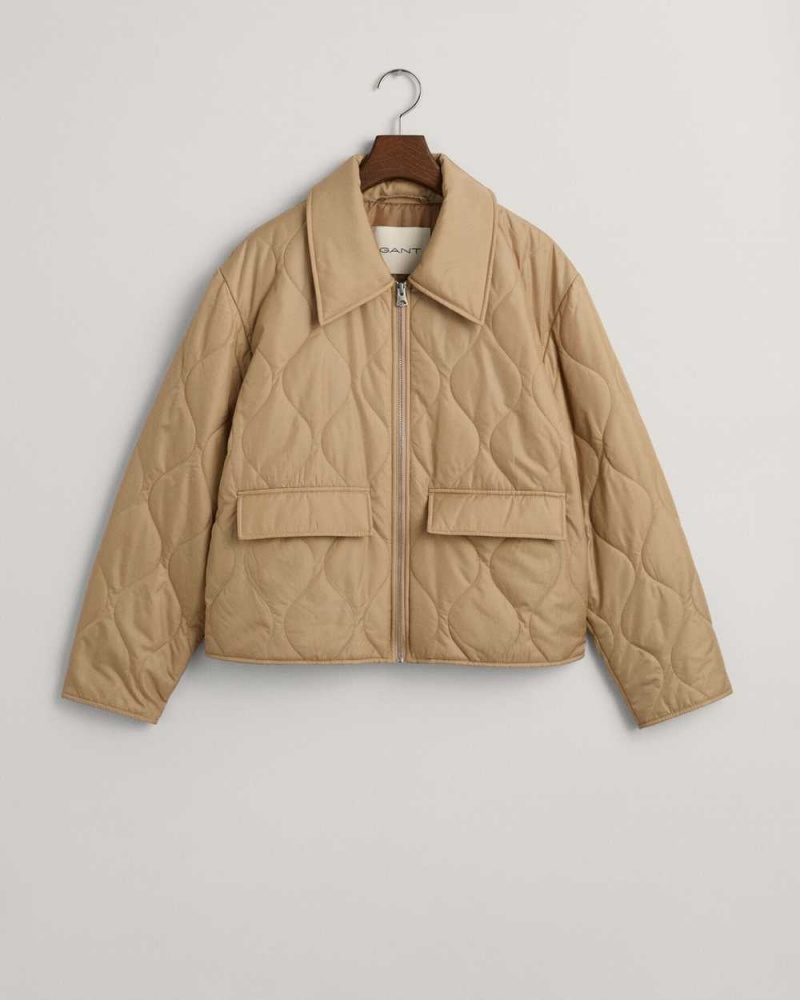 Gant Collared Quilted Women's Jackets Dark Khaki | RVDZB-2780