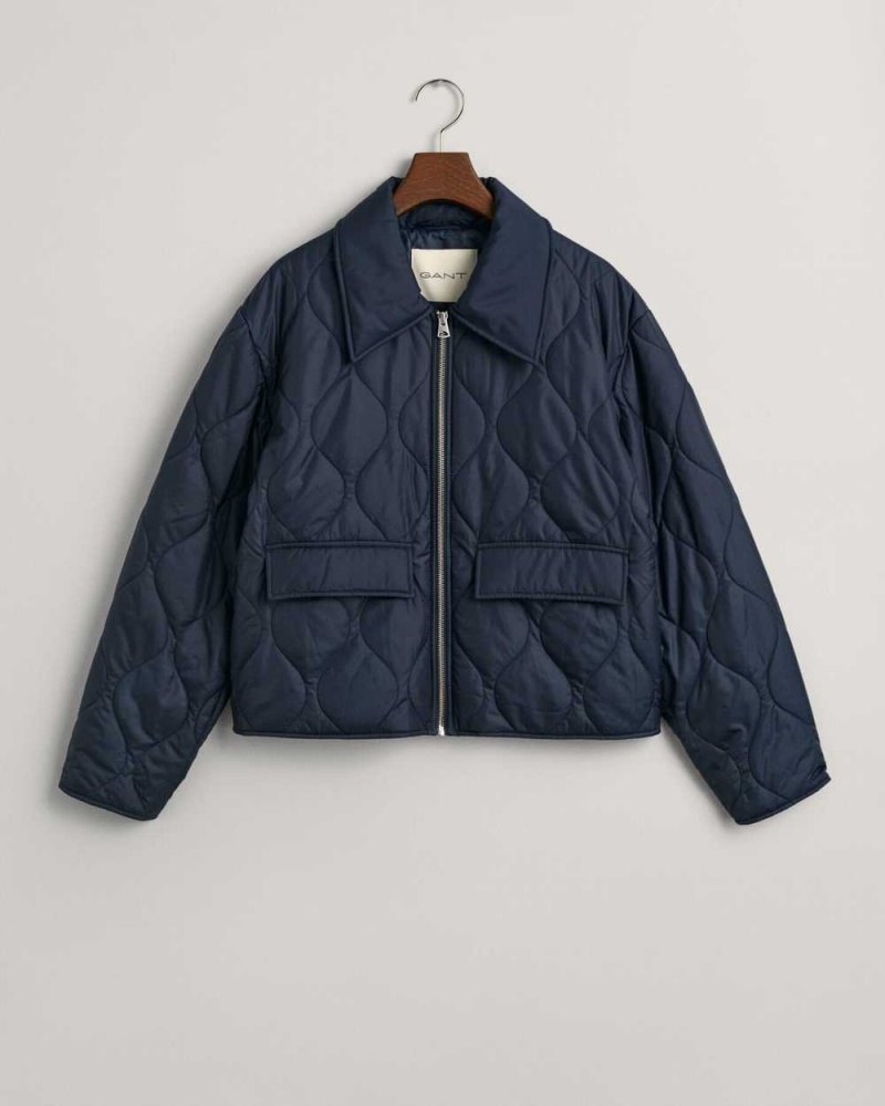 Gant Collared Quilted Women's Jackets Evening Blue | FUVXG-7682