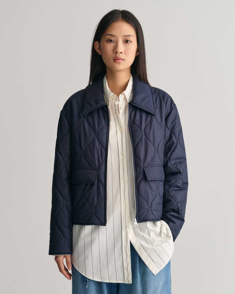 Gant Collared Quilted Women\'s Jackets Evening Blue | FUVXG-7682