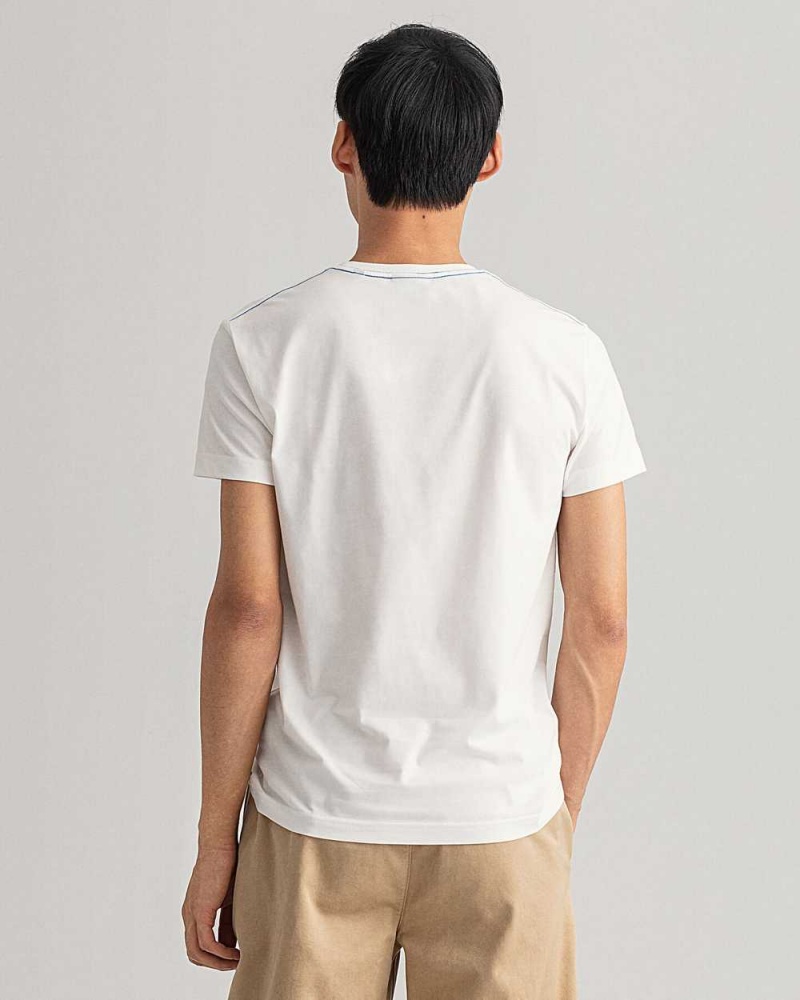 Gant Contrast Logo Men's T-Shirt Beige White | JNWIO-1087