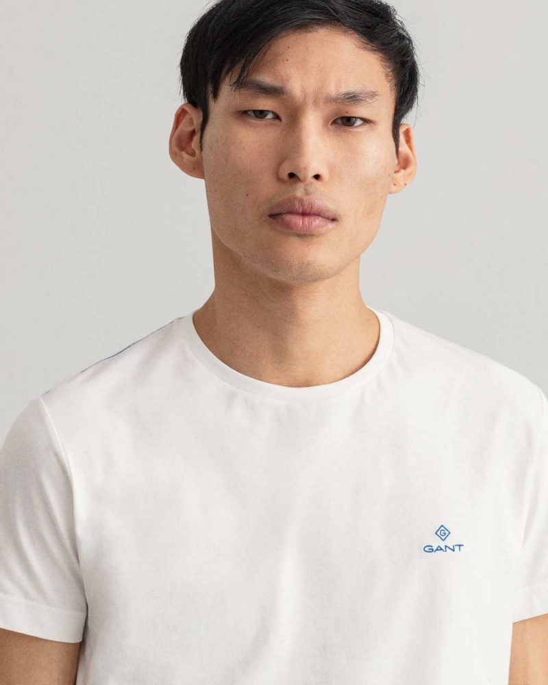 Gant Contrast Logo Men's T-Shirt Beige White | JNWIO-1087