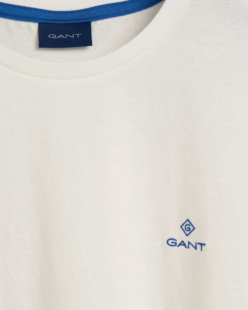 Gant Contrast Logo Men's T-Shirt Beige White | JNWIO-1087