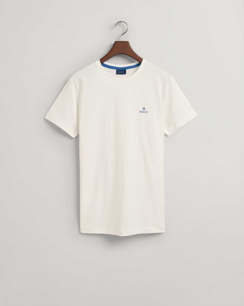 Gant Contrast Logo Men's T-Shirt Beige White | JNWIO-1087