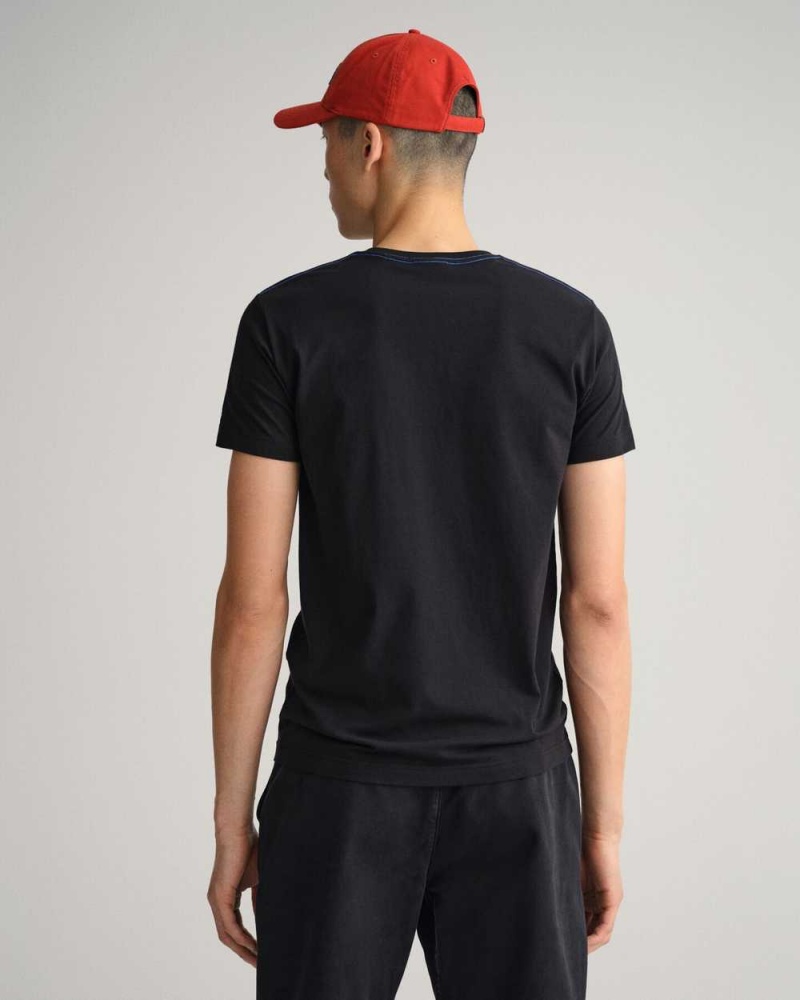 Gant Contrast Logo Men's T-Shirt Black | WNOTG-3786