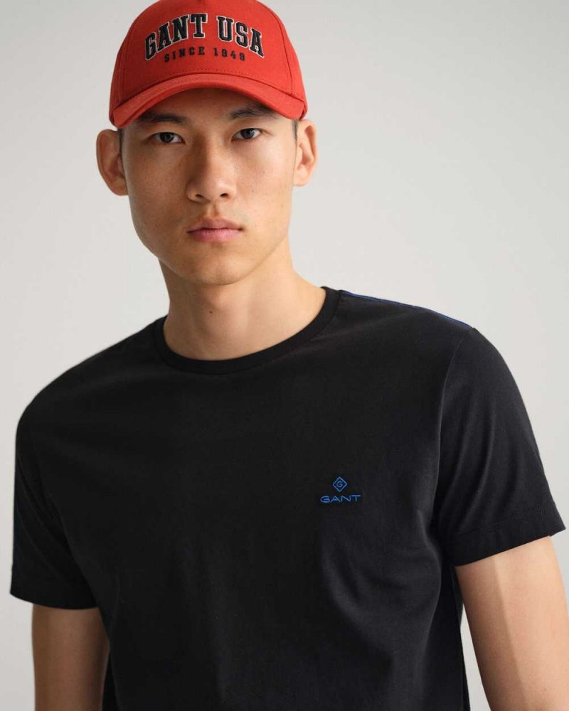 Gant Contrast Logo Men's T-Shirt Black | WNOTG-3786