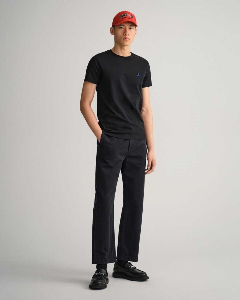 Gant Contrast Logo Men's T-Shirt Black | WNOTG-3786