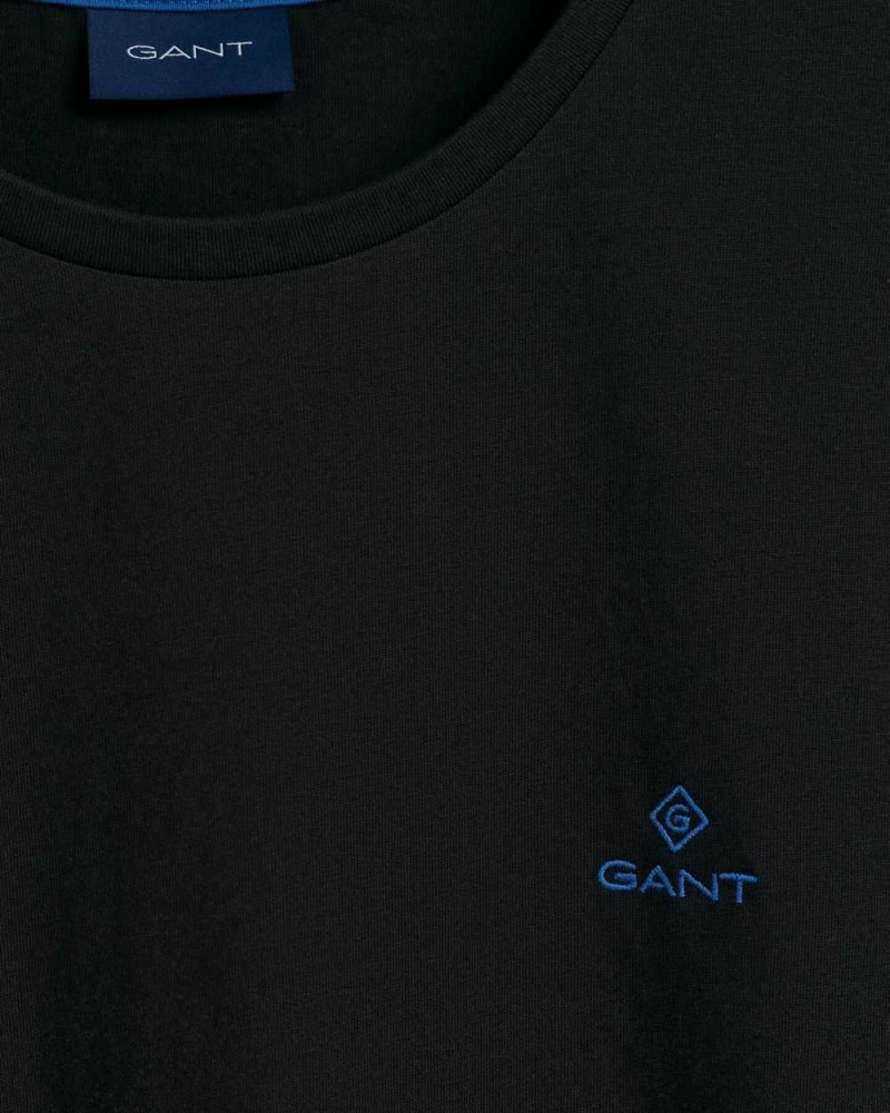 Gant Contrast Logo Men's T-Shirt Black | WNOTG-3786