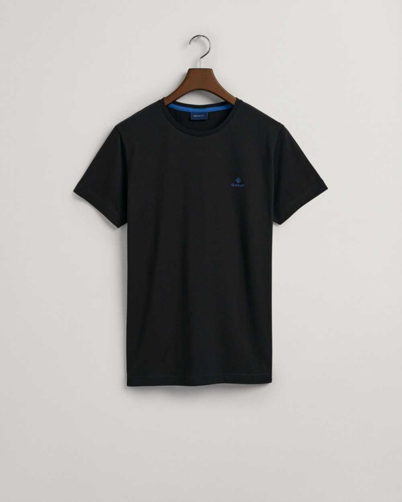 Gant Contrast Logo Men's T-Shirt Black | WNOTG-3786