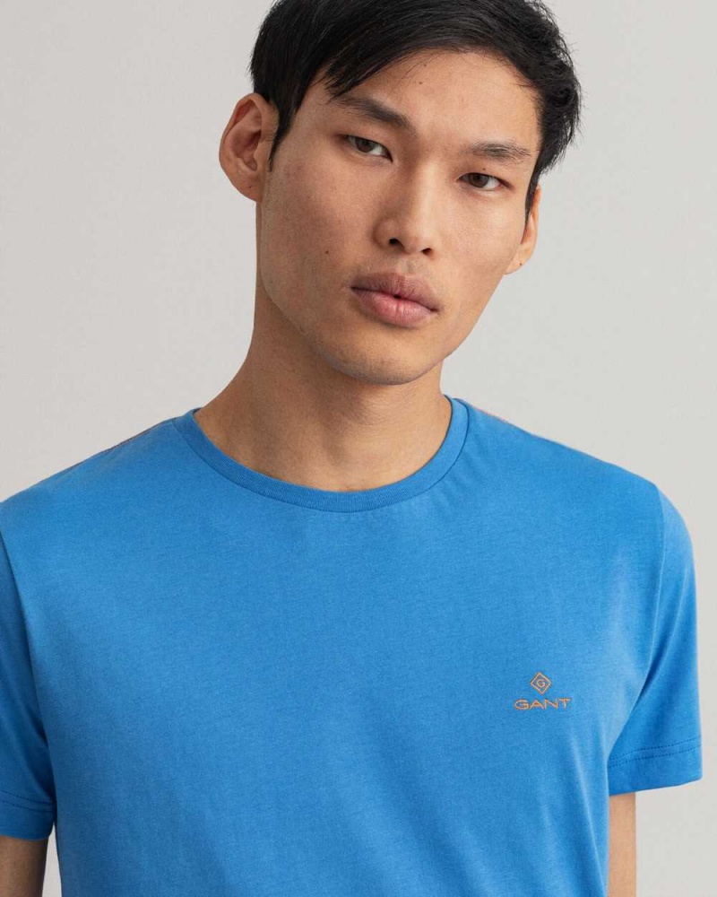 Gant Contrast Logo Men's T-Shirt Day Blue | RWLMP-2106