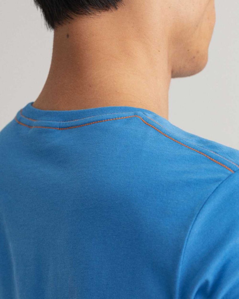 Gant Contrast Logo Men's T-Shirt Day Blue | RWLMP-2106