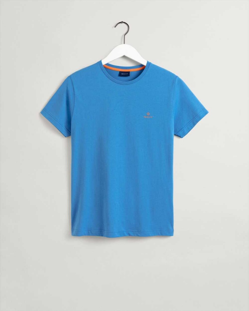 Gant Contrast Logo Men's T-Shirt Day Blue | RWLMP-2106