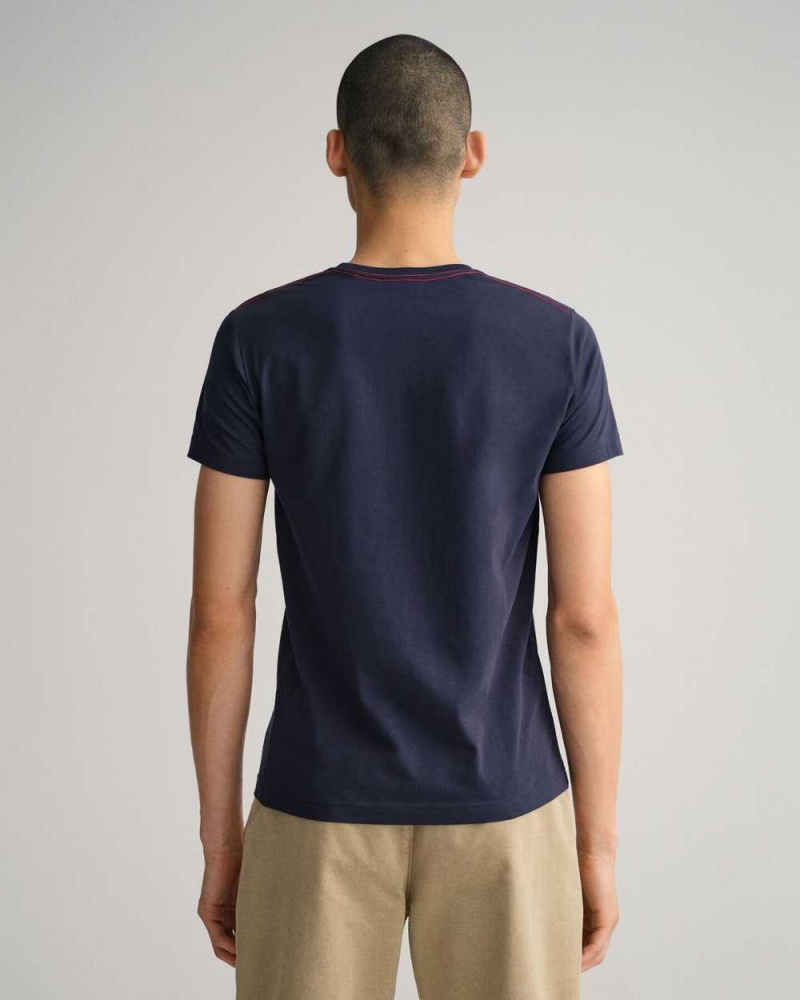 Gant Contrast Logo Men's T-Shirt Evening Blue | CZMSR-5014