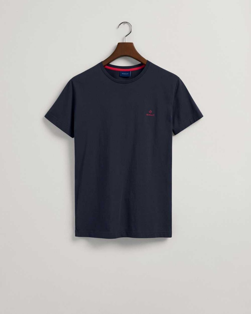 Gant Contrast Logo Men's T-Shirt Evening Blue | CZMSR-5014