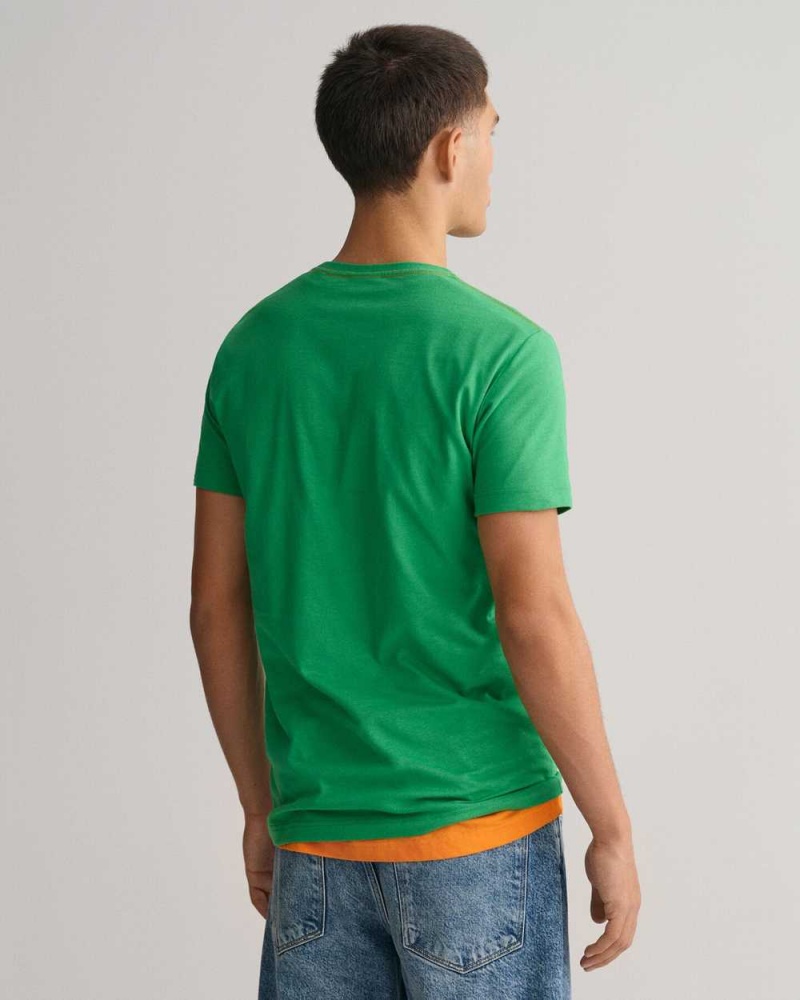 Gant Contrast Logo Men's T-Shirt Mid Green | FDETC-6410