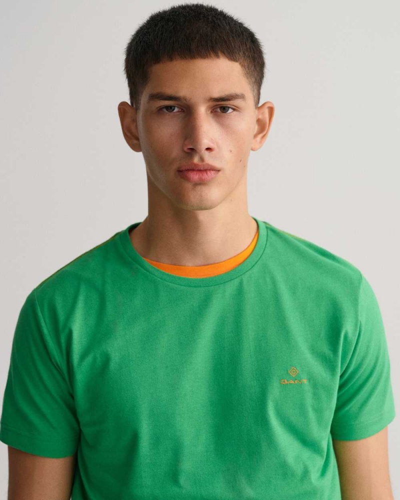 Gant Contrast Logo Men's T-Shirt Mid Green | FDETC-6410