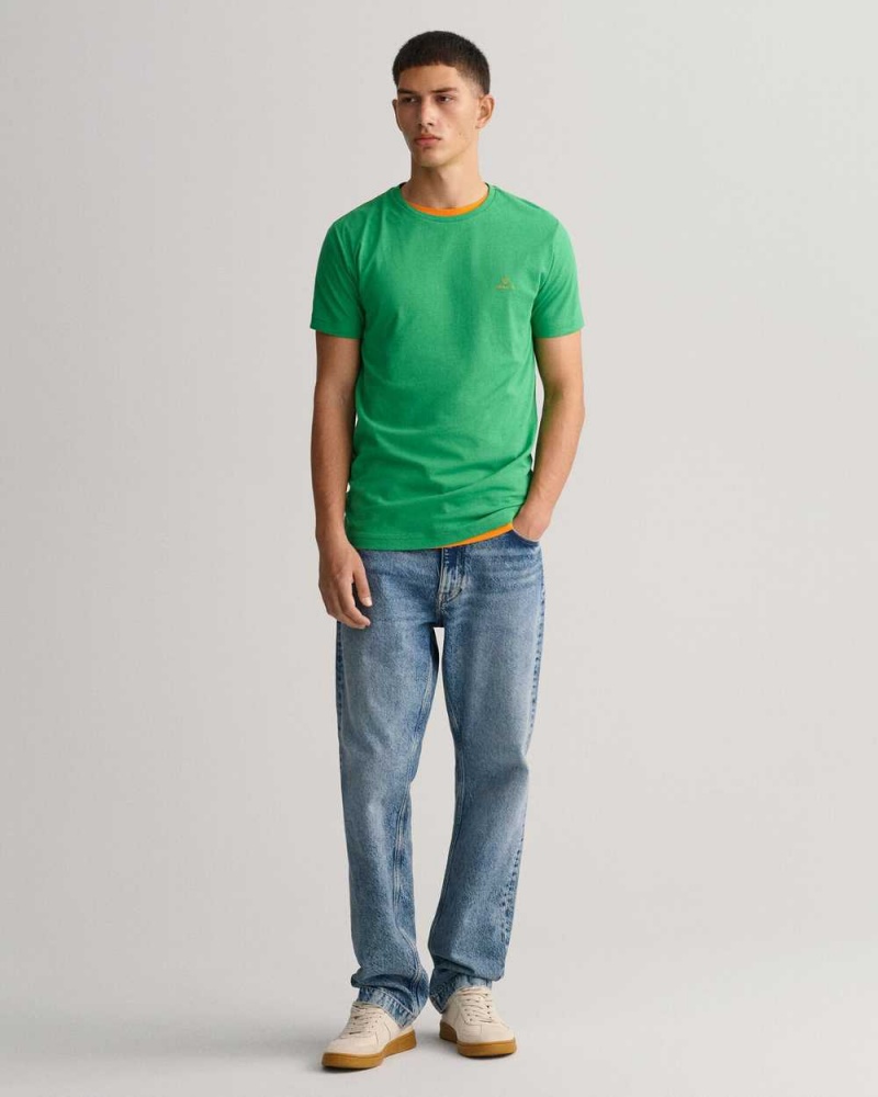 Gant Contrast Logo Men's T-Shirt Mid Green | FDETC-6410