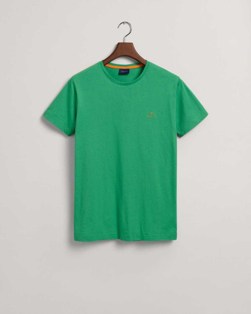 Gant Contrast Logo Men's T-Shirt Mid Green | FDETC-6410