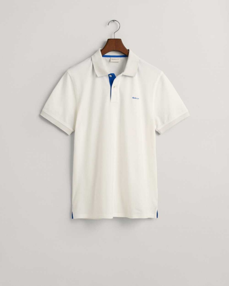 Gant Contrast Piqué Men's Polo Shirt Beige White | OGAET-8340