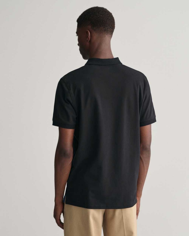 Gant Contrast Piqué Men's Polo Shirt Black | WYZBV-0293