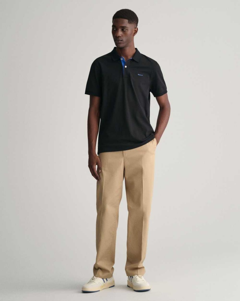 Gant Contrast Piqué Men's Polo Shirt Black | WYZBV-0293