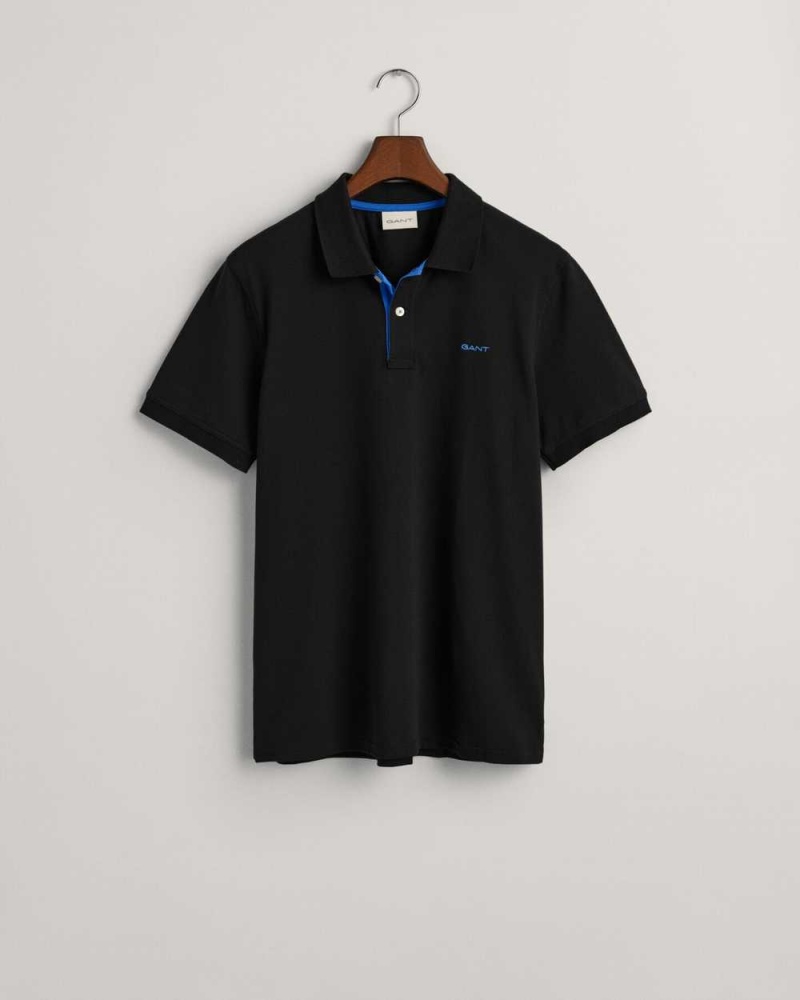 Gant Contrast Piqué Men's Polo Shirt Black | WYZBV-0293