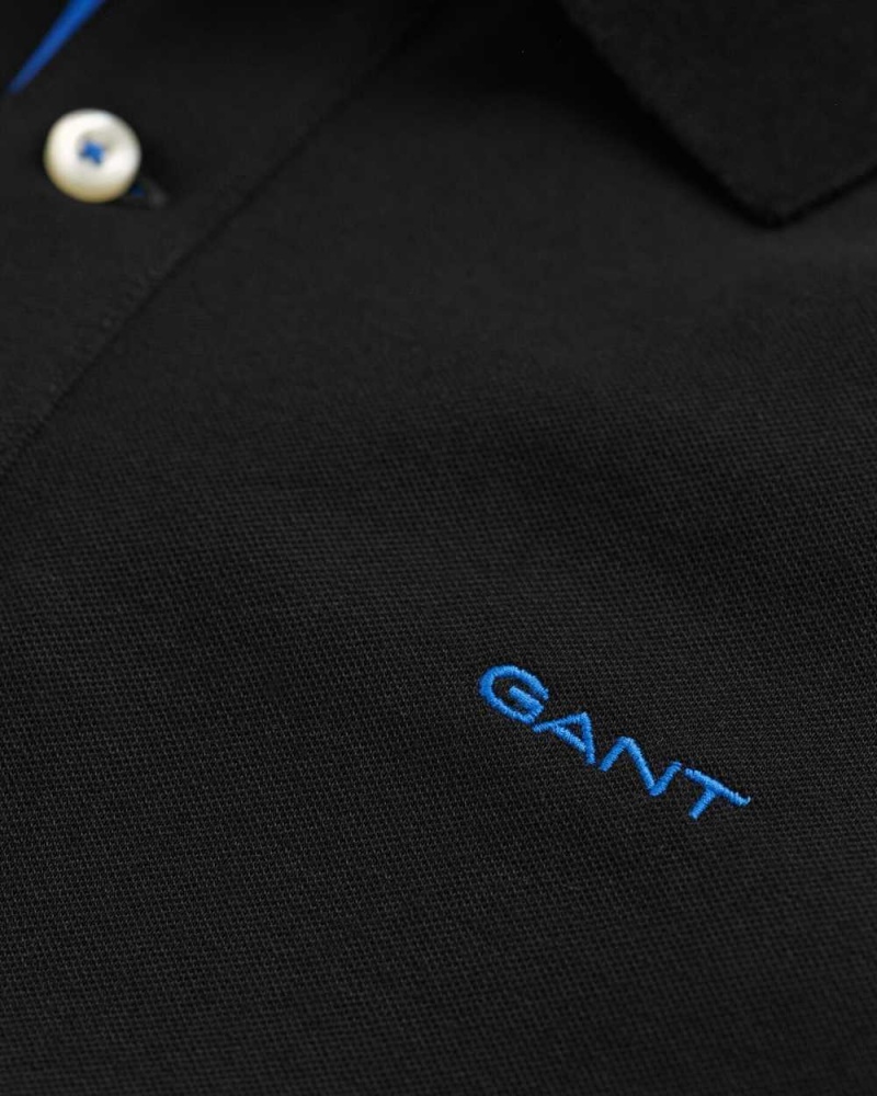 Gant Contrast Piqué Men's Polo Shirt Black | WYZBV-0293