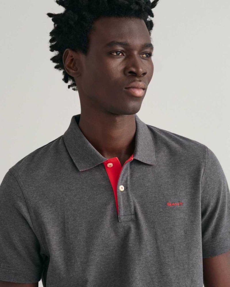 Gant Contrast Piqué Men's Polo Shirt Dark Grey | TXCKB-3625