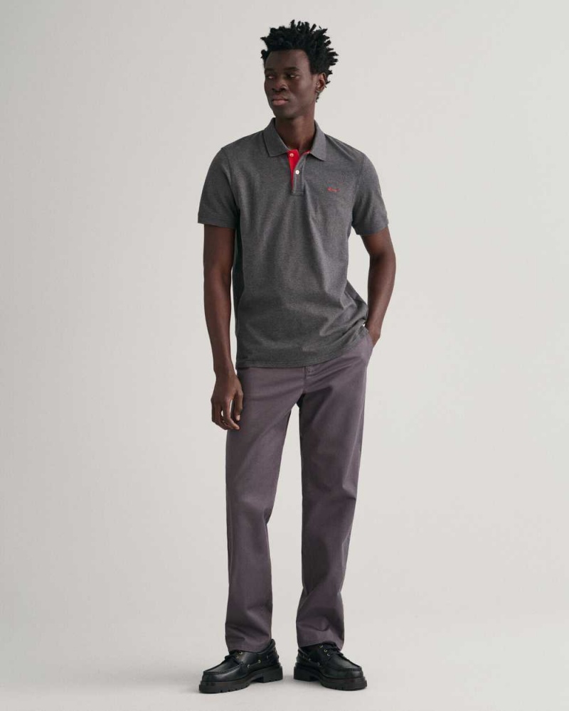 Gant Contrast Piqué Men's Polo Shirt Dark Grey | TXCKB-3625