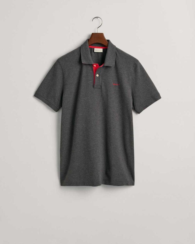 Gant Contrast Piqué Men's Polo Shirt Dark Grey | TXCKB-3625