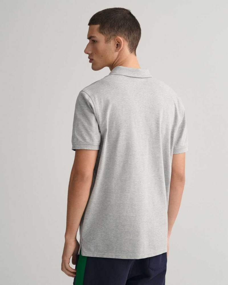 Gant Contrast Piqué Men's Polo Shirt Grey Melange | BOXGK-1356