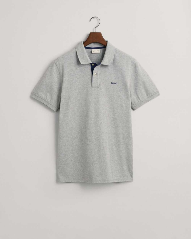 Gant Contrast Piqué Men's Polo Shirt Grey Melange | BOXGK-1356