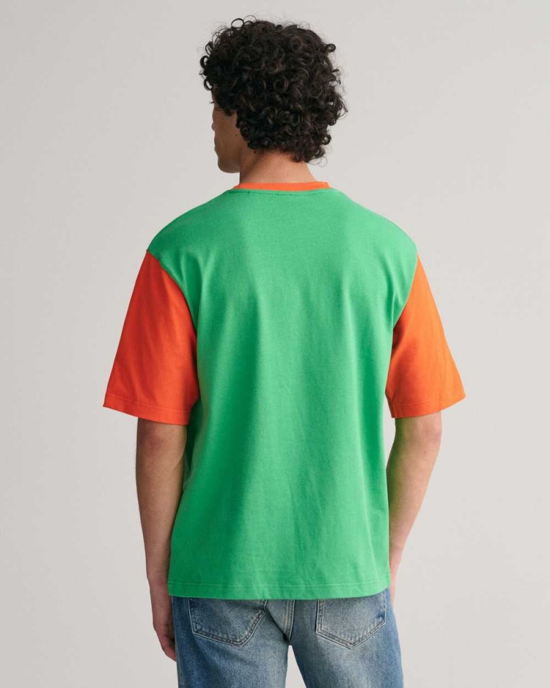 Gant Contrast Sleeve Men's T-Shirt Mid Green | PKWCL-0497