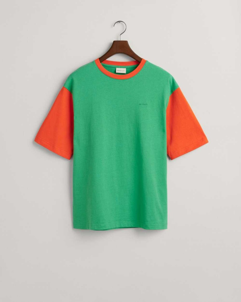 Gant Contrast Sleeve Men's T-Shirt Mid Green | PKWCL-0497